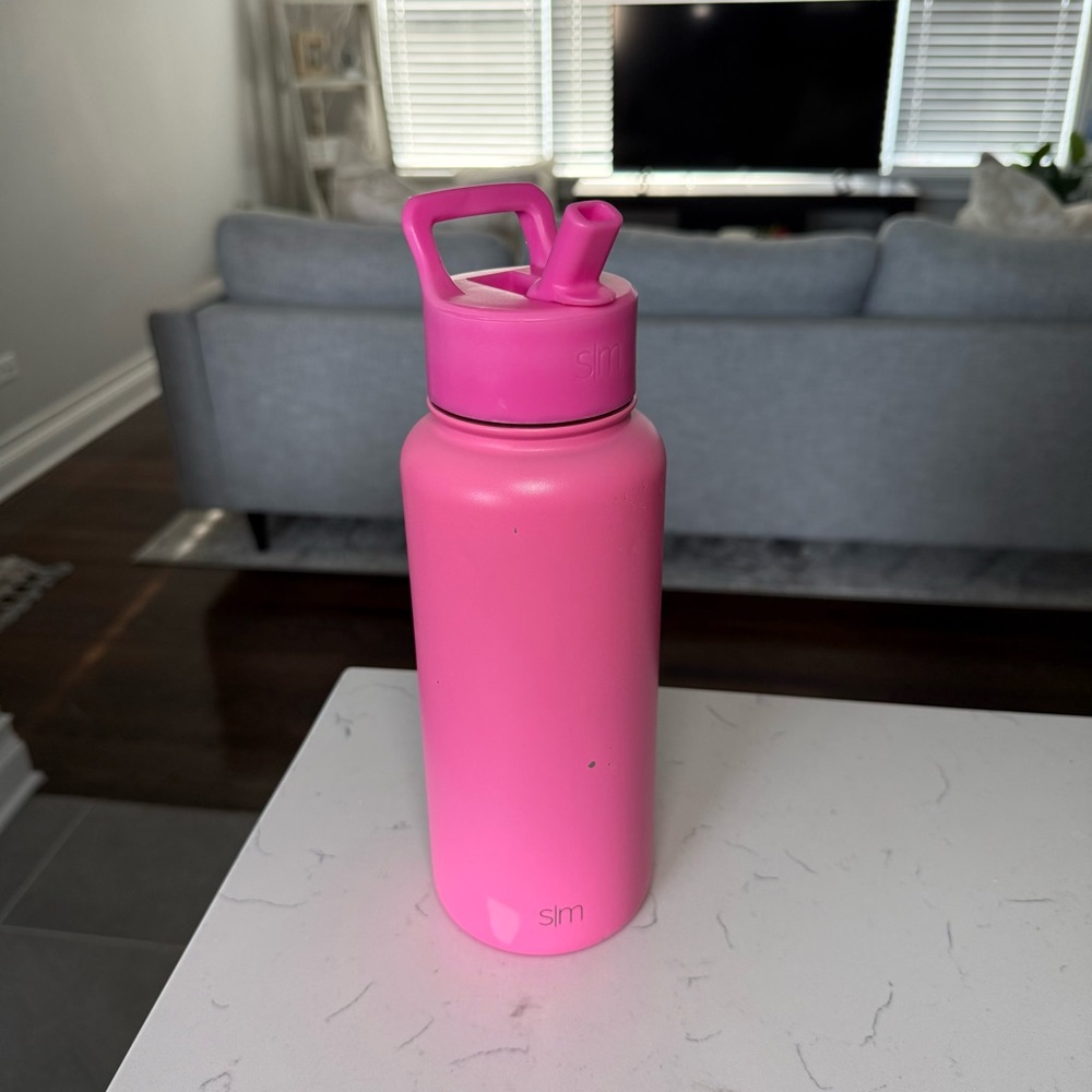 Pink Water Bottle with Straw Lid